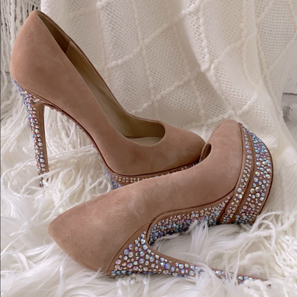 Brian Atwood-Rhinestone Studded Suede Pump